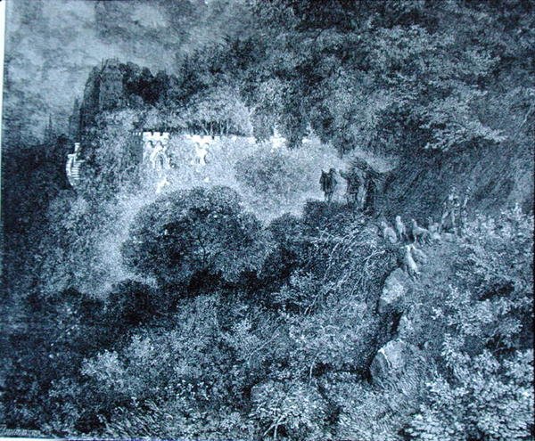Zamek porośnięty roślinnością, ilustracja do „Śpiącej królewny” Charlesa Perraulta (1628-1703) (rycina) autorstwa Gustave (after) Dore