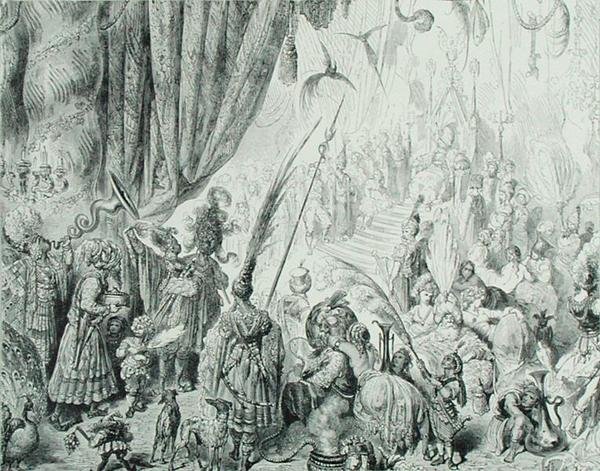 Sąd króla Serendib, c.1868 (grawerowanie) autorstwa Gustave (after) Dore