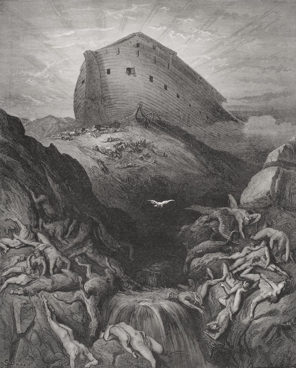 Gołąb wysłany z arki, Księga Rodzaju 13:8-9, ilustracja z "The Holy Bible" Dore