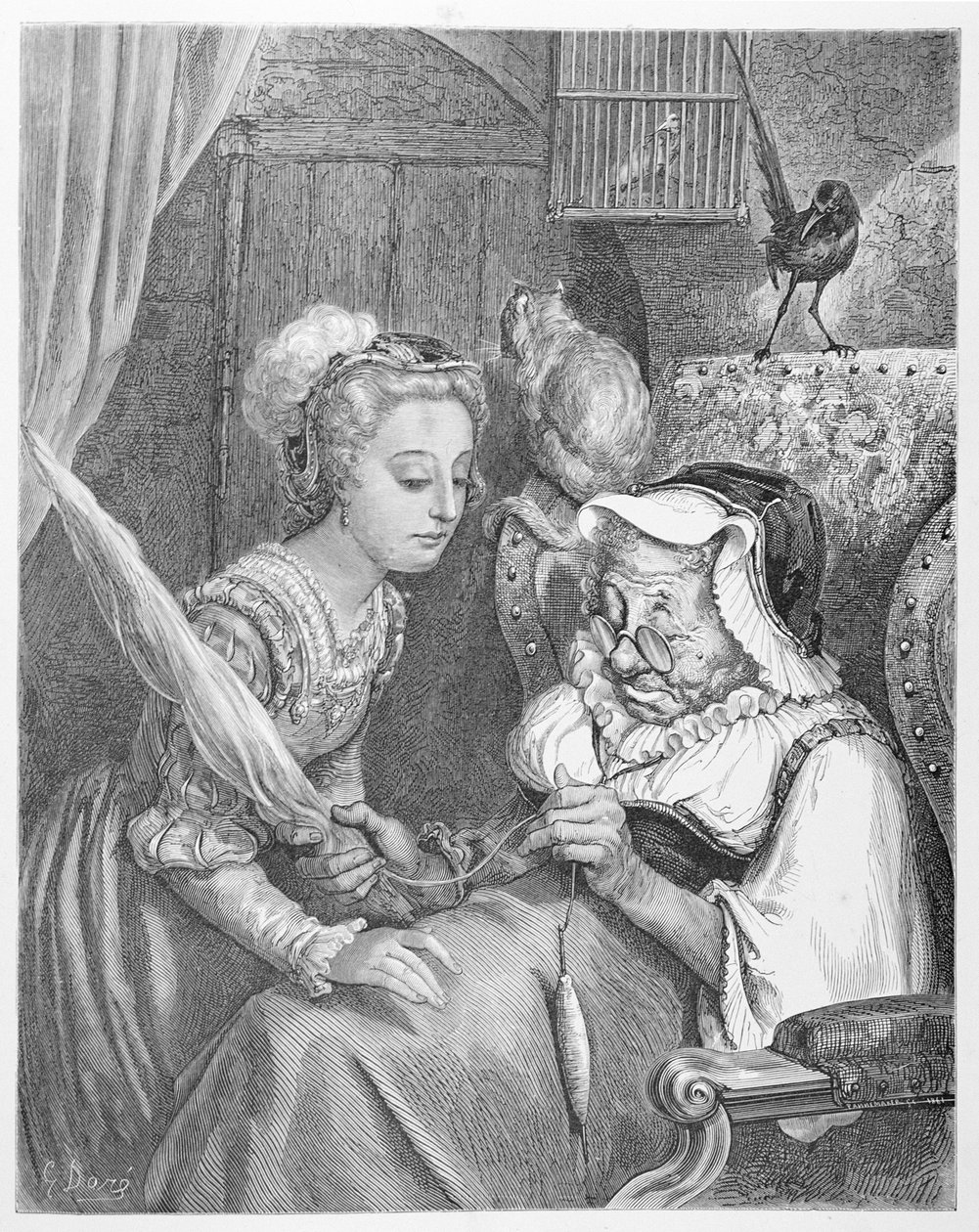 Księżniczka i wróżka, rytowana przez Stephane Pannemakera (1847-1930) 1861 (grafika) autorstwa Gustave (after) Dore