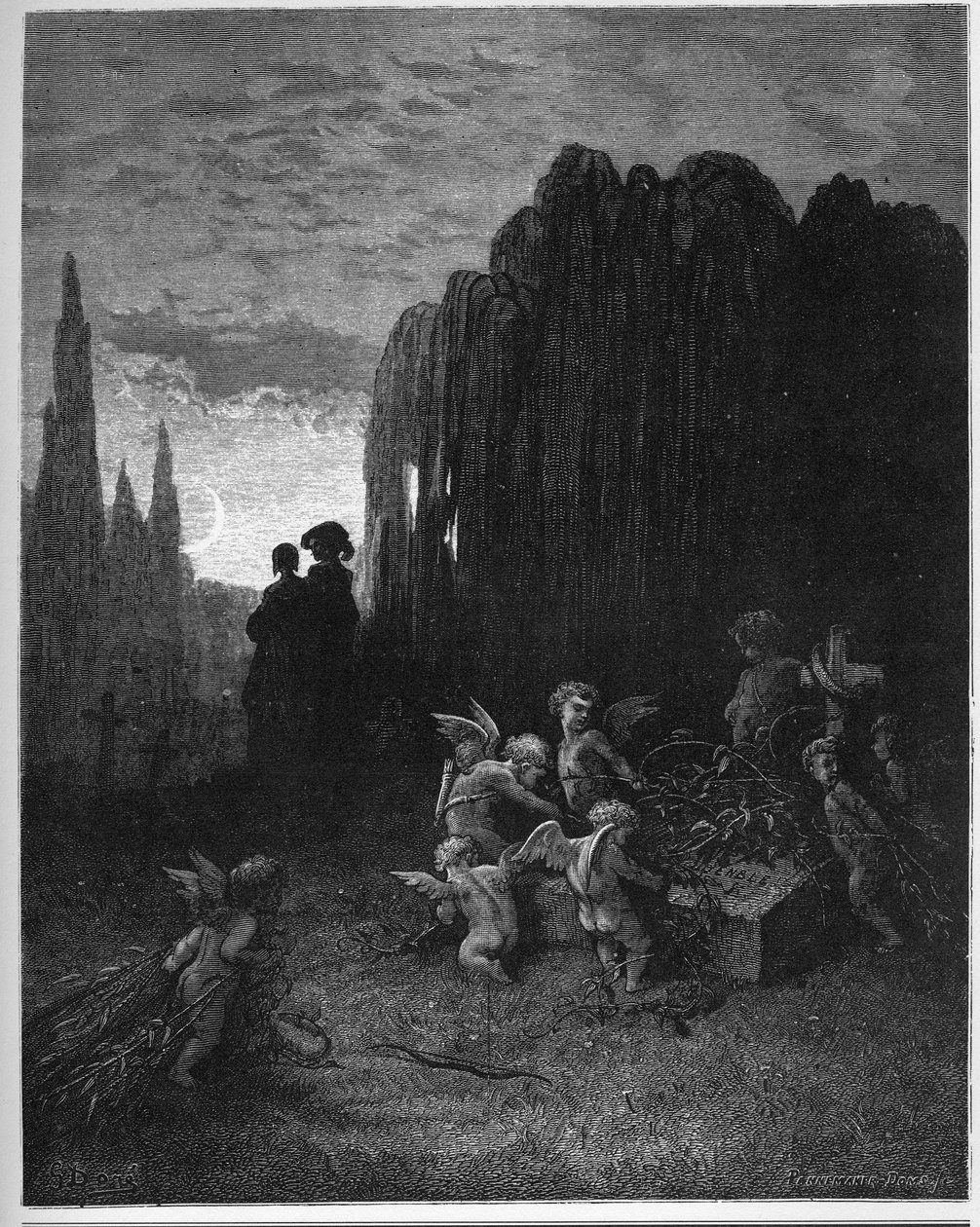 Młoda wdowa - Młoda wdowa - z "Bajek" Jeana de La Fontaine (Lafontaine) (1621-95) - rycina wg Gustave