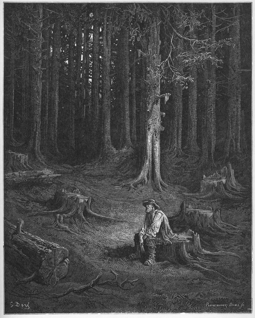 la foret et le bucheron - las i drwal - z "Bajek" Jeana de La Fontaine (Lafontaine) (1621-95) - rycina wg Gustave
