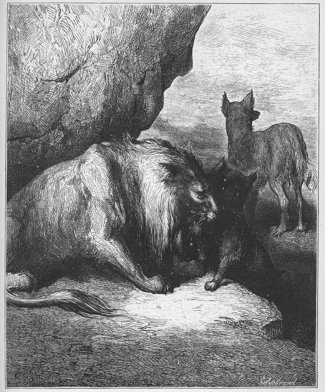 le le loup et le fox - lew wilk i lis - z "Bajek" Jeana de La Fontaine (Lafontaine) (1621-95) - rycina wg Gustave