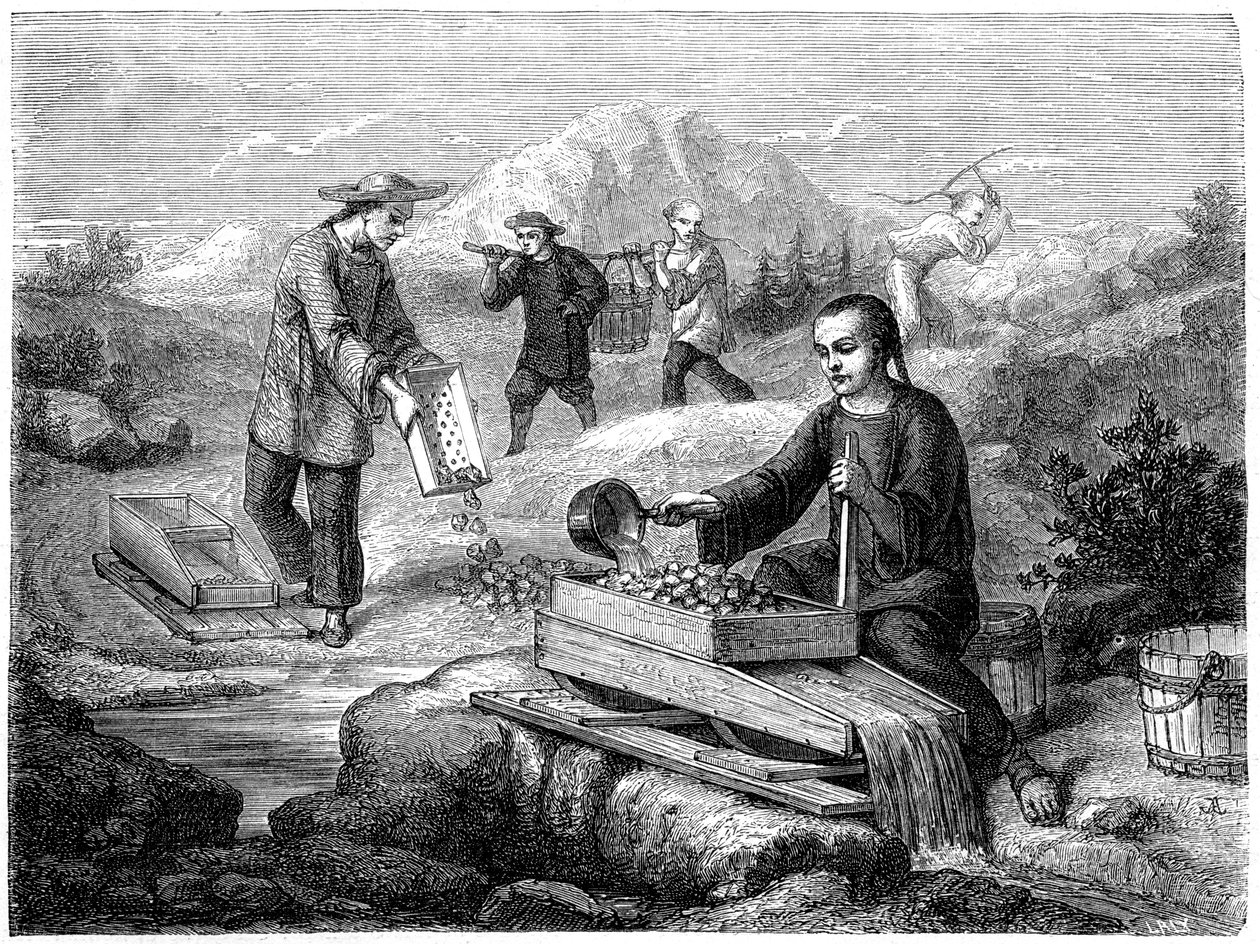 Chińscy górnicy, Kalifornia, XIX wiek. autorstwa Gustave Adolphe Chassevent Bacques
