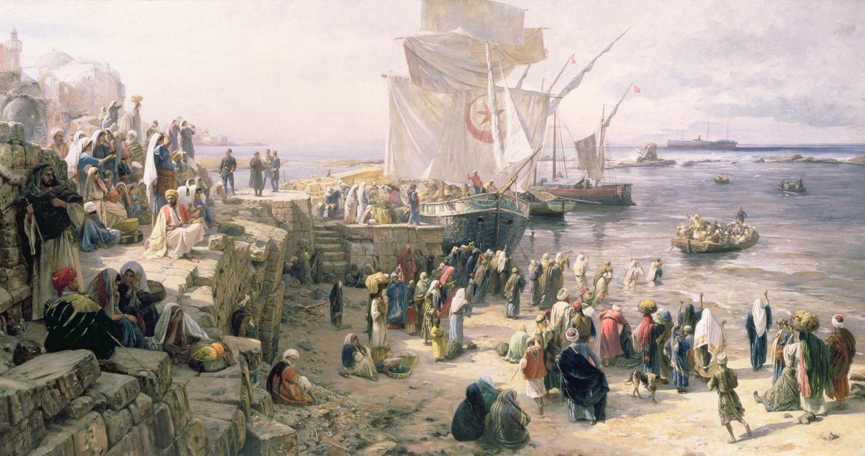 Jaffa, Rekrutacja żołnierzy tureckich w Palestynie, 1888 (patrz szczegóły łani 226324) autorstwa Gustave Bauernfeind