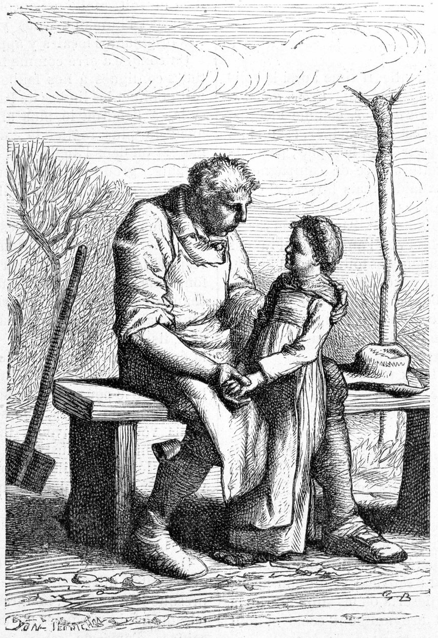 Cosette et Jean Valjean - w „Les Miserables” Victora Hugo, il. przez Briona, wyd. Hetzel i Lacroix autorstwa Gustave Brion