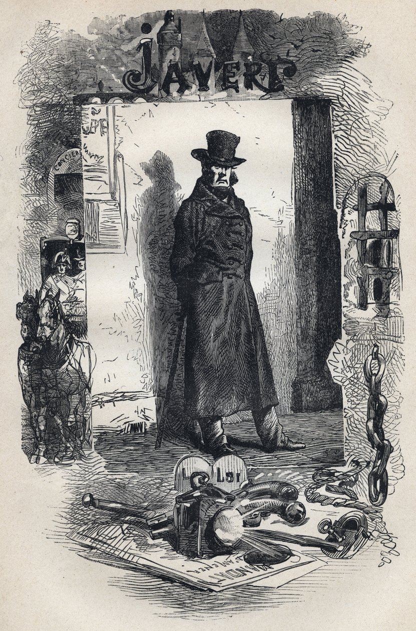 Javert, ilustracja do powieści „Les Miserables”” de Victora Hugo autorstwa Gustave Brion