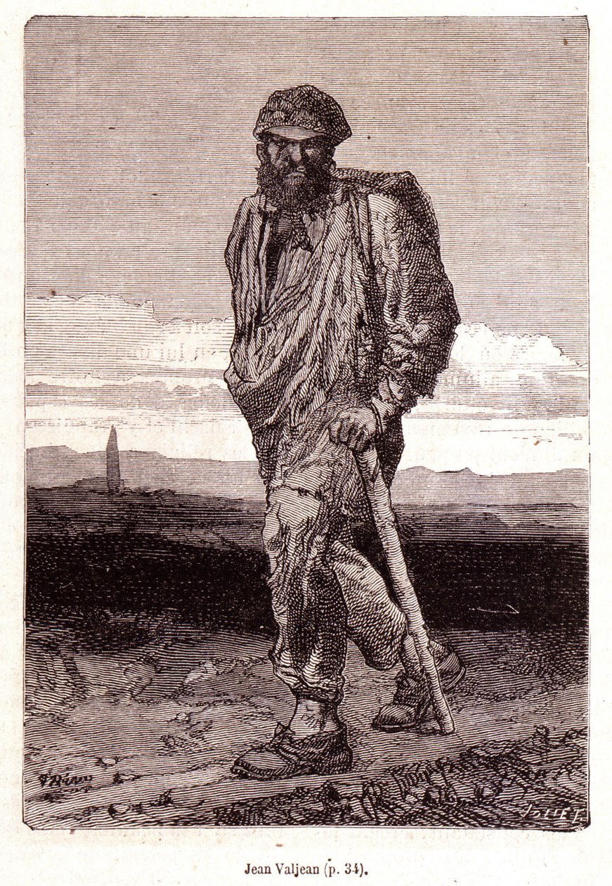 Jean Valjean - w „Les Misérables” Victora Hugo, il. przez Briona, wyd. Hetzel i Lacroix autorstwa Gustave Brion