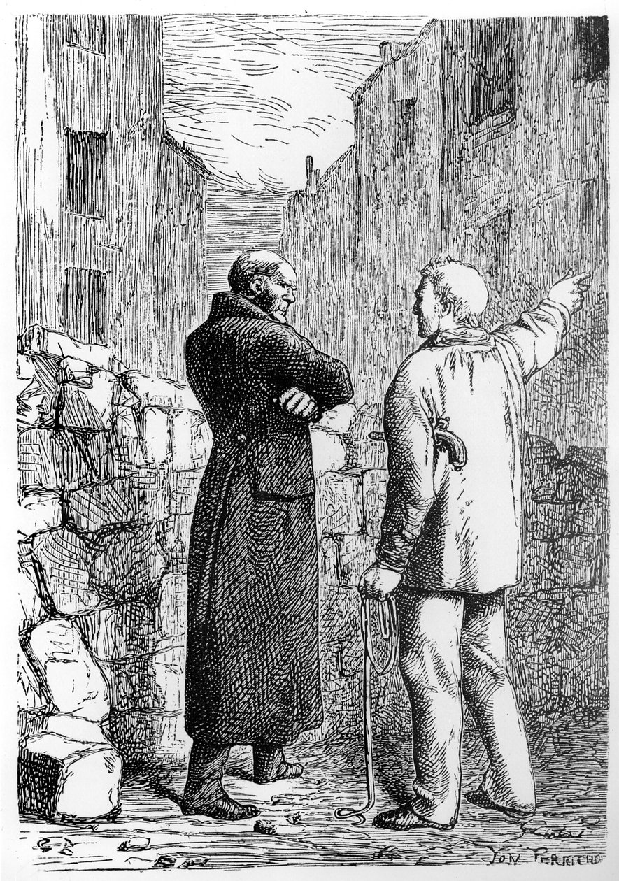 Jean Valjean się zemści, ilustracja z „Les Miserables” Victora Hugo (1802-1885) sztychowana przez Julesa Perrichona (1836-97) autorstwa Gustave Brion
