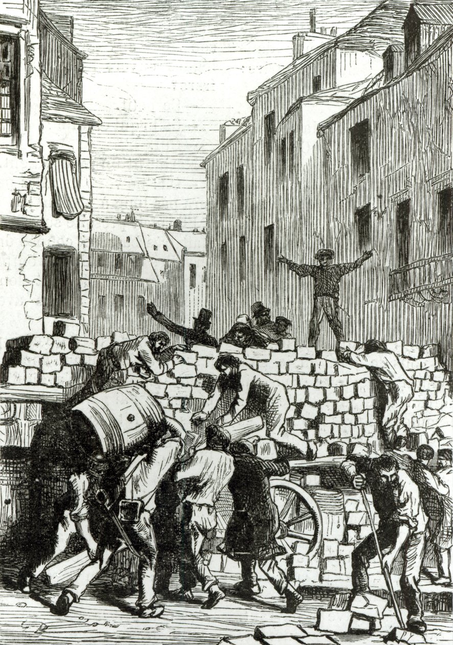 Barykada, ilustracja z „Nędzników” Victora Hugo (1802-1885) autorstwa Gustave Brion