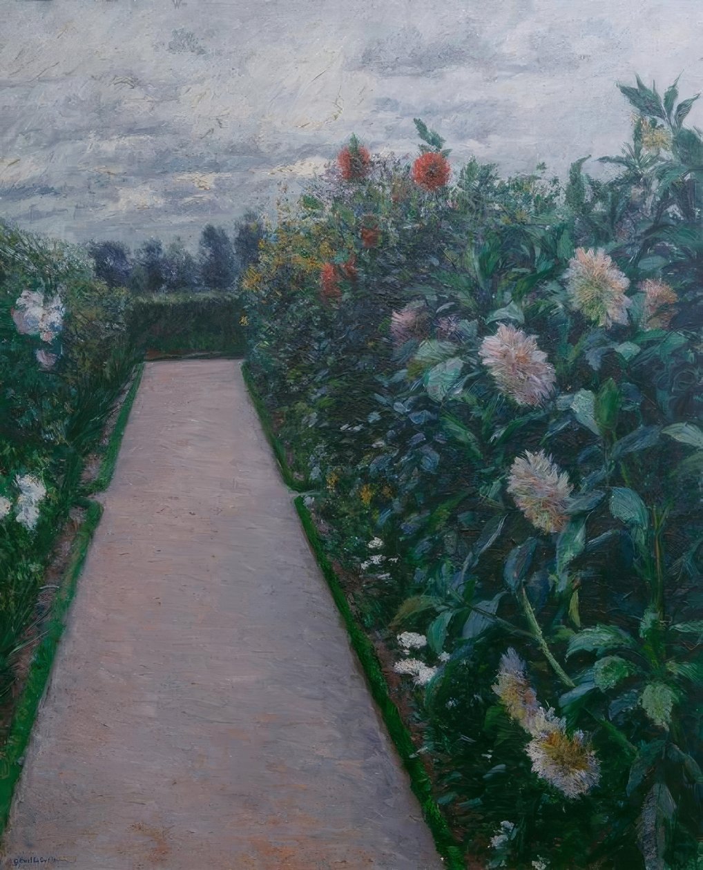 Ścieżka ogrodowa i rabaty dalii, Petit Gennevilliers autorstwa Gustave Caillebotte