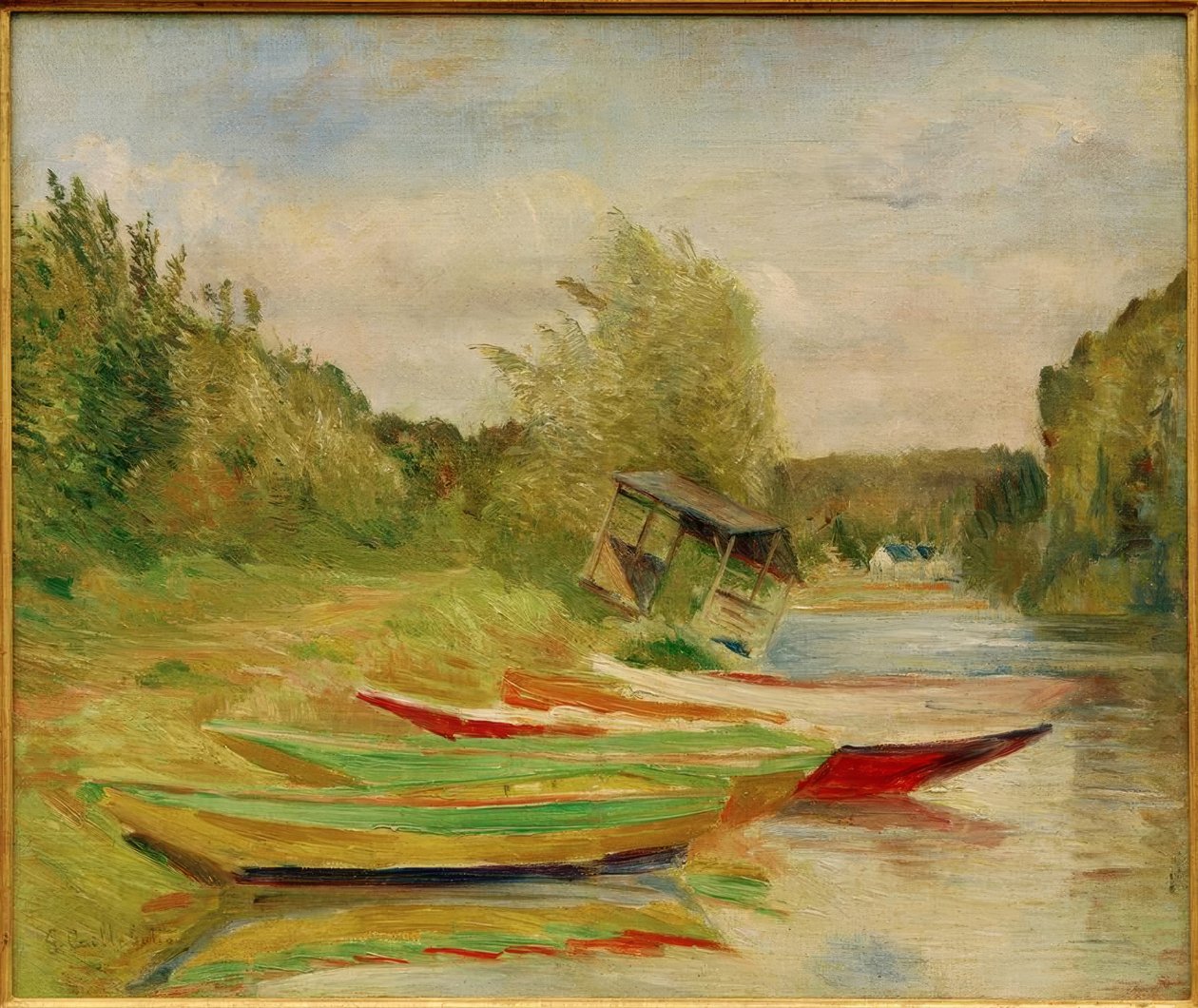 Łodzie i chaty wzdłuż Sekwany autorstwa Gustave Caillebotte