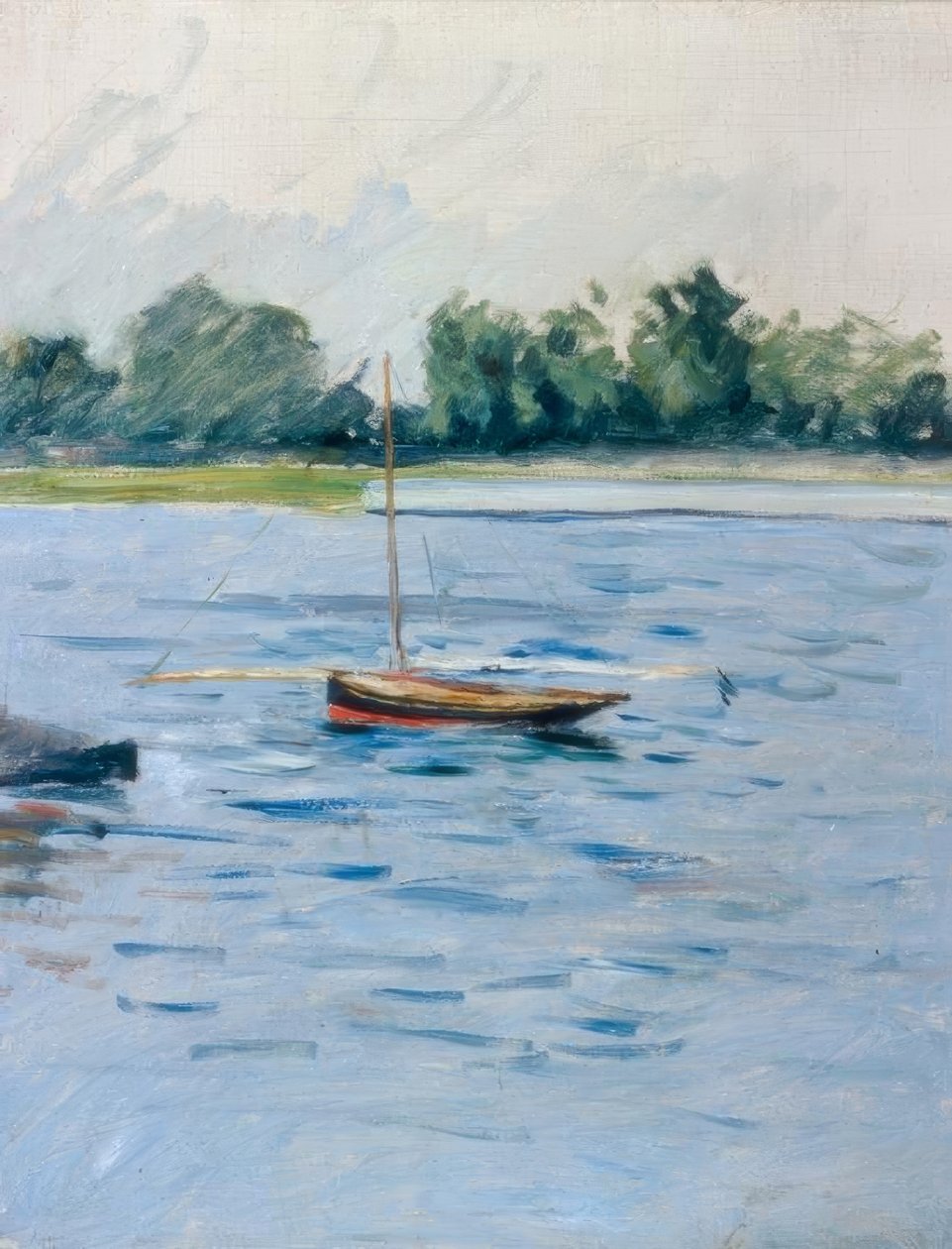 Łódź na kotwicy na Sekwanie autorstwa Gustave Caillebotte