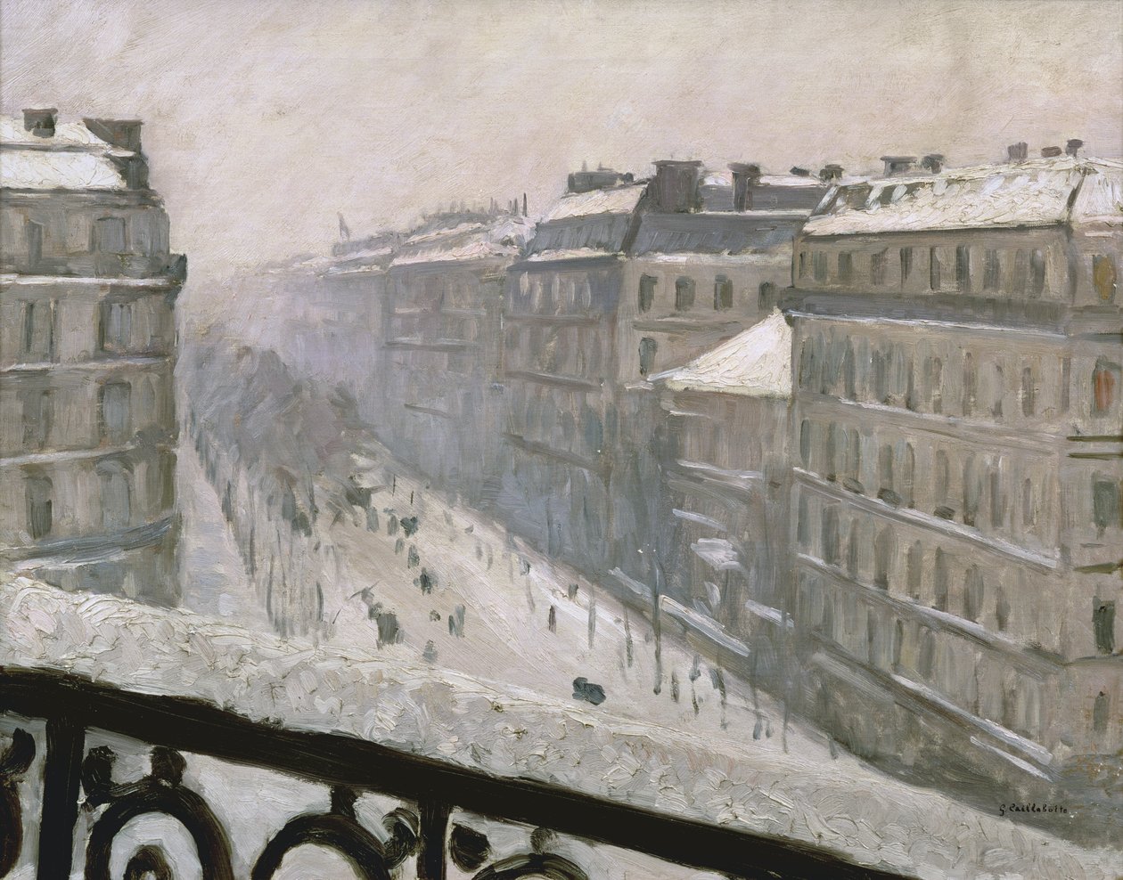 Boulevard Haussmann w śniegu, 1879 lub 1881 autorstwa Gustave Caillebotte