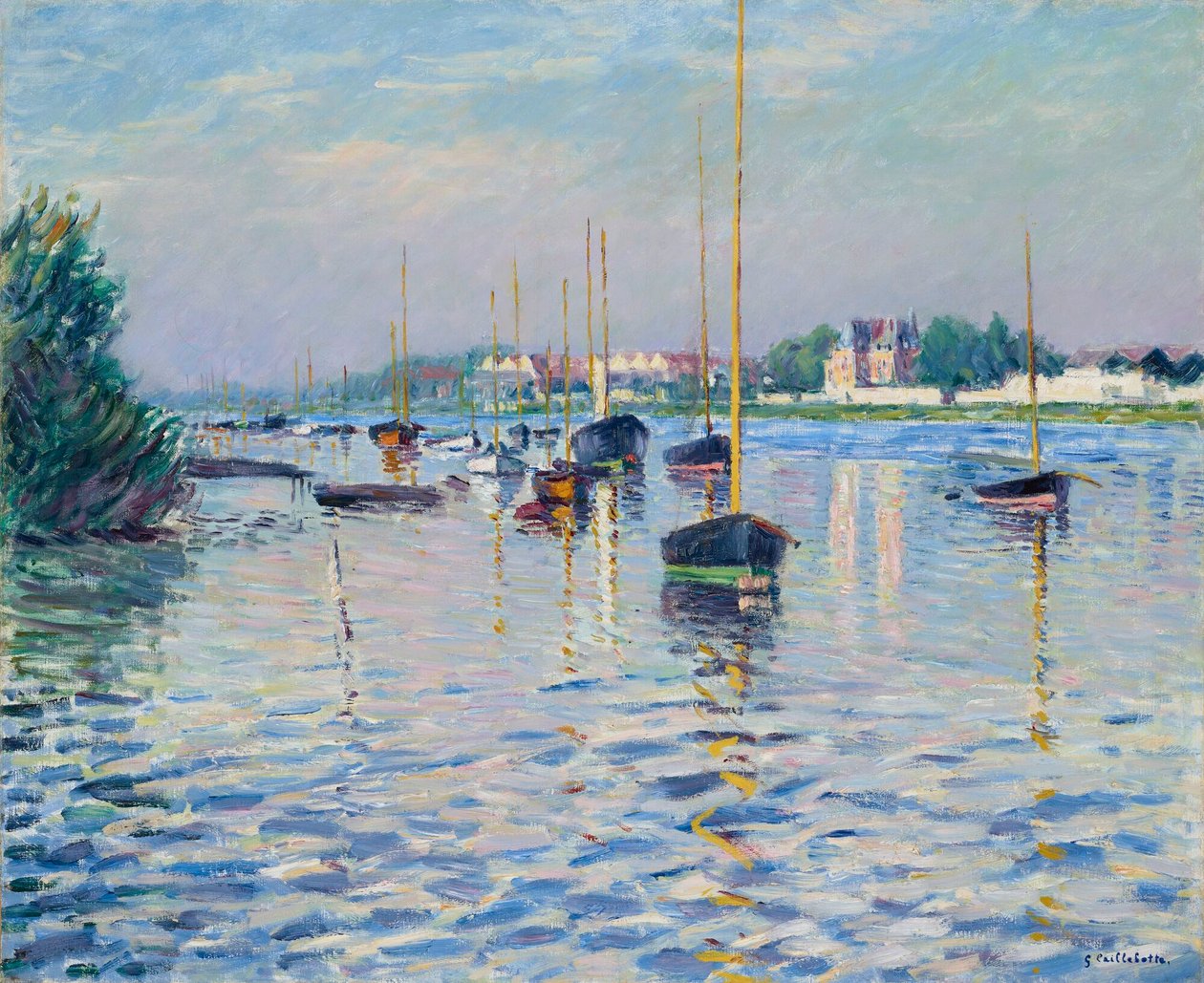 francuski: Bateaux au mouillage sur la Seine à Argenteuil Łodzie zacumowane na Sekwanie w Argenteuil autorstwa Gustave Caillebotte