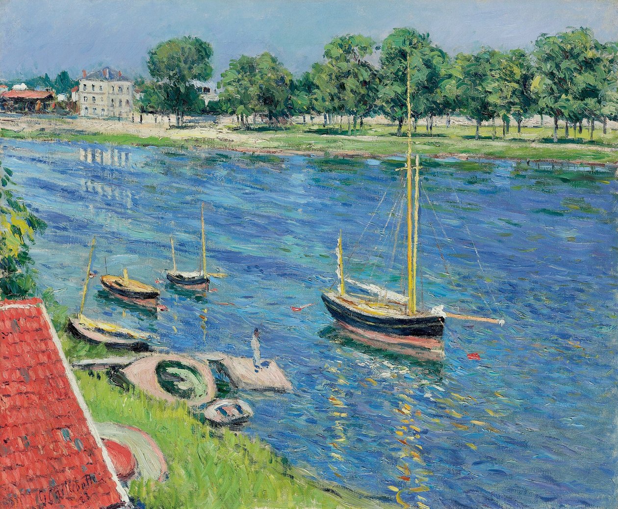 Sekwana w Argenteuil, łodzie na kotwicy autorstwa Gustave Caillebotte