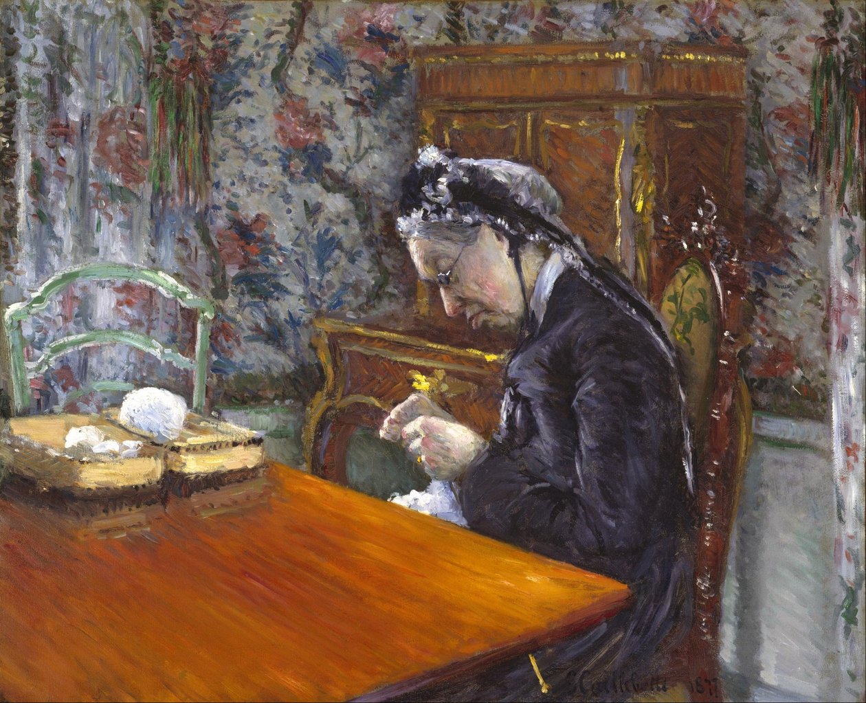 Panna Boissière robiąca na drutach autorstwa Gustave Caillebotte