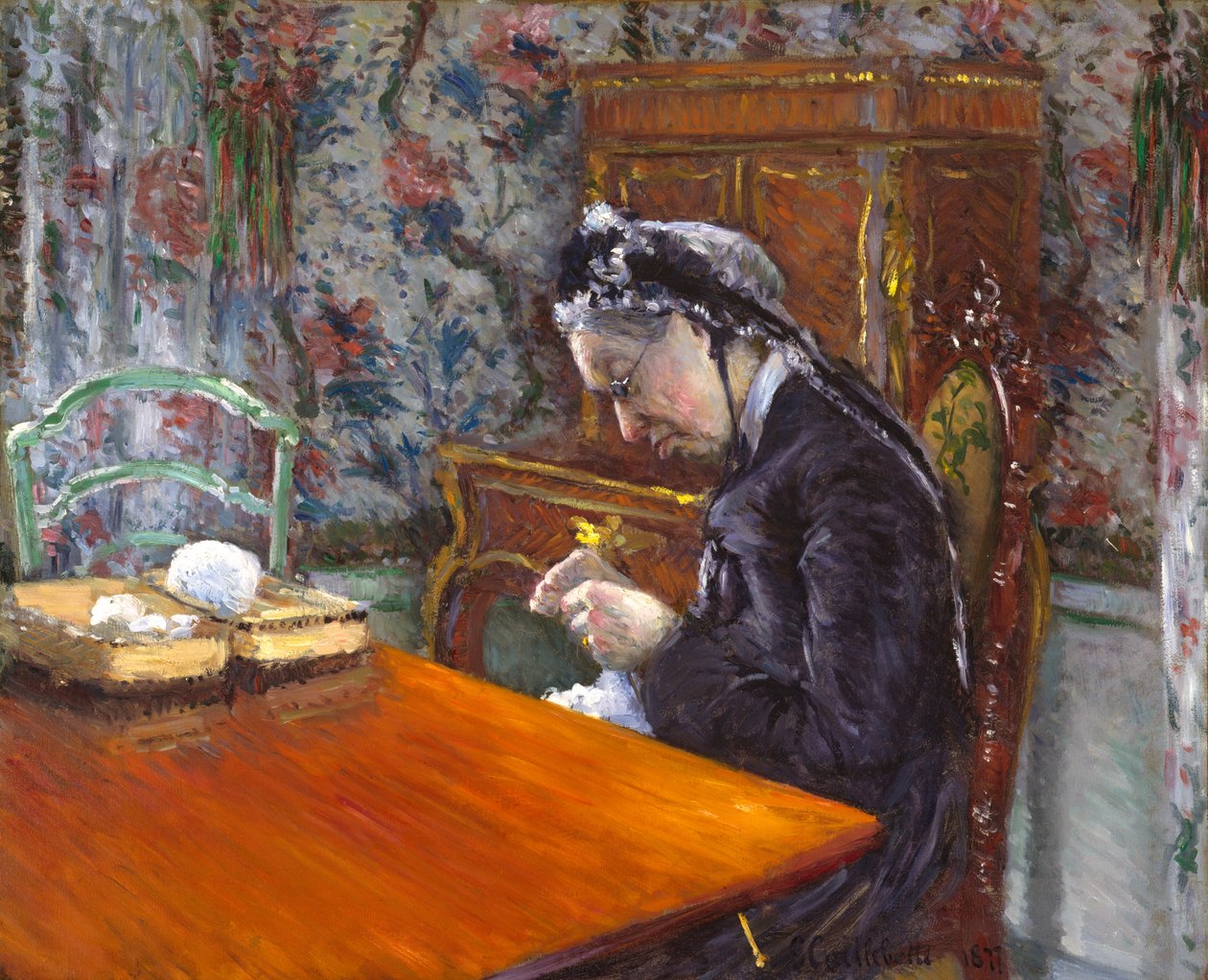Robienie na drutach Mademoiselle Boissiere, 1877 autorstwa Gustave Caillebotte