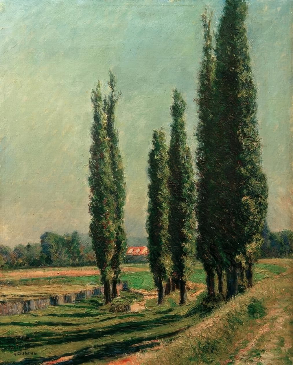 Topole na grobli Argenteuil, w Petit Gennevilliers autorstwa Gustave Caillebotte