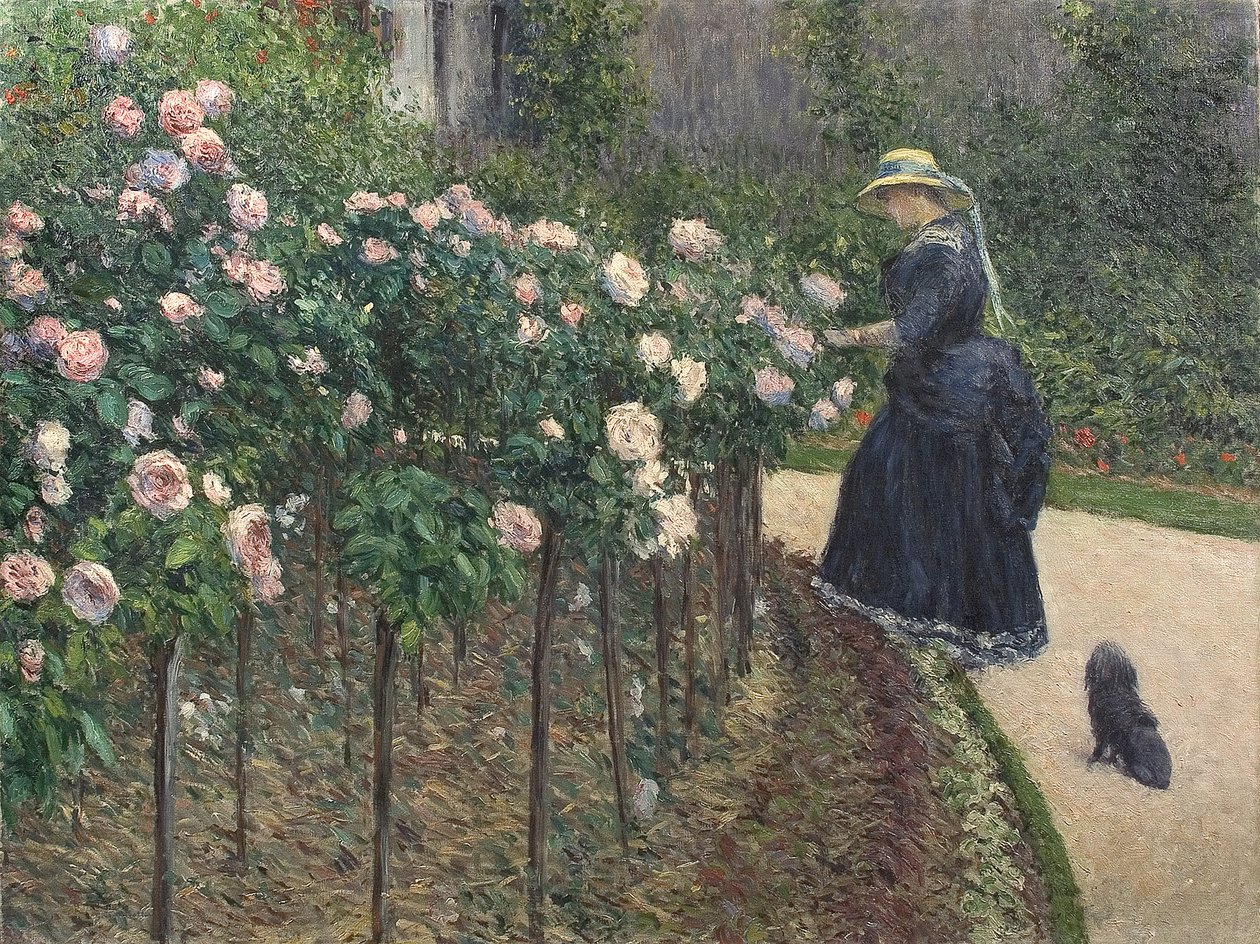 Róże, Ogród w Petit Gennevilliers - Gustave Caillebotte (1848-1894). olej na płótnie autorstwa Gustave Caillebotte