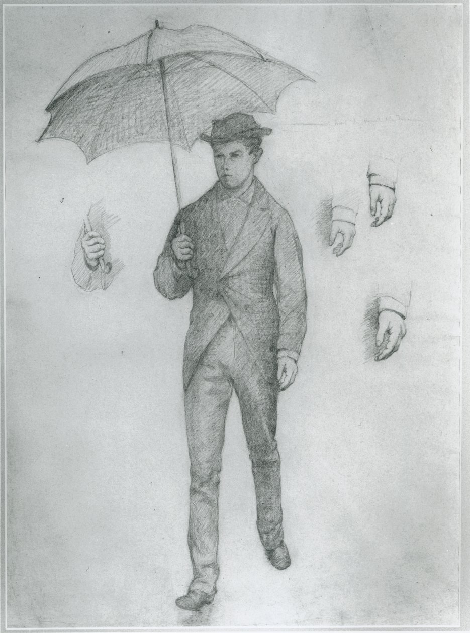 Studium młodego mężczyzny z parasolem (ołówek na papierze) autorstwa Gustave Caillebotte
