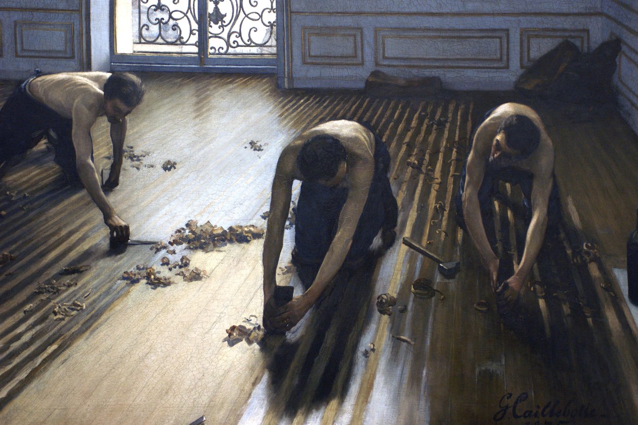 The Floor Scrapers - fragment obrazu. autorstwa Gustave Caillebotte