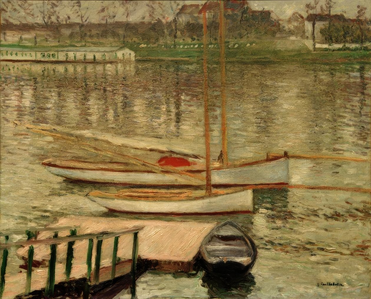 Żaglówki na kotwicy na Sekwanie autorstwa Gustave Caillebotte