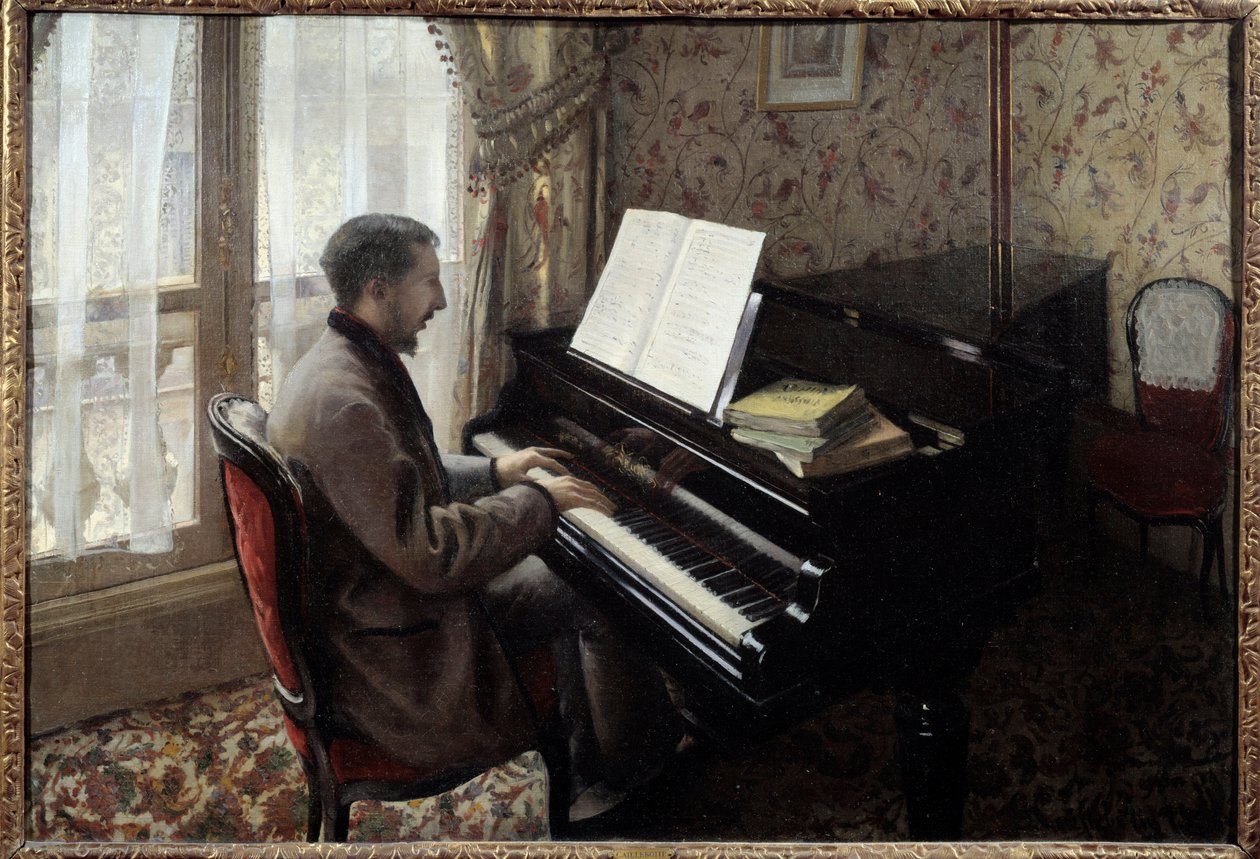 Młody mężczyzna gra na pianinie. Obraz Gustave Caillebotte (1848-1894) autorstwa Gustave Caillebotte