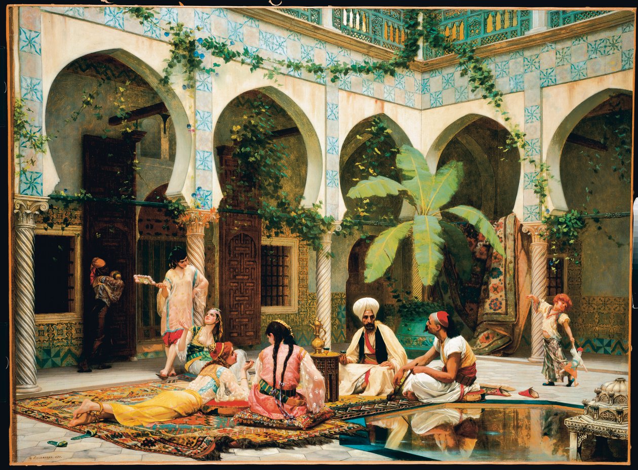 Dziedziniec Pałacu Dar Khdaouedj El Amia, Algiers autorstwa Gustave Clarence Rodolphe Boulanger