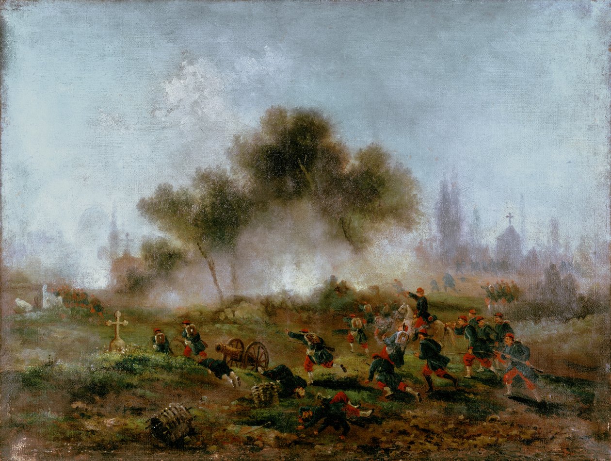 Komuna Paryska: szturm wojsk regularnych na cmentarz i zdobycie barykad w maju 1871, 1871 autorstwa Gustave Clarence Rodolphe Boulanger