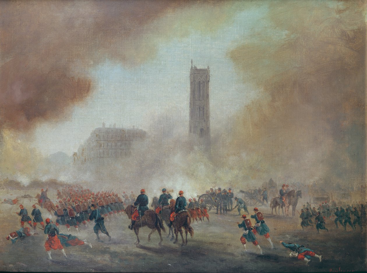 Komuna Paryska: walki przed Tour Saint-Jacques, 1871 autorstwa Gustave Clarence Rodolphe Boulanger