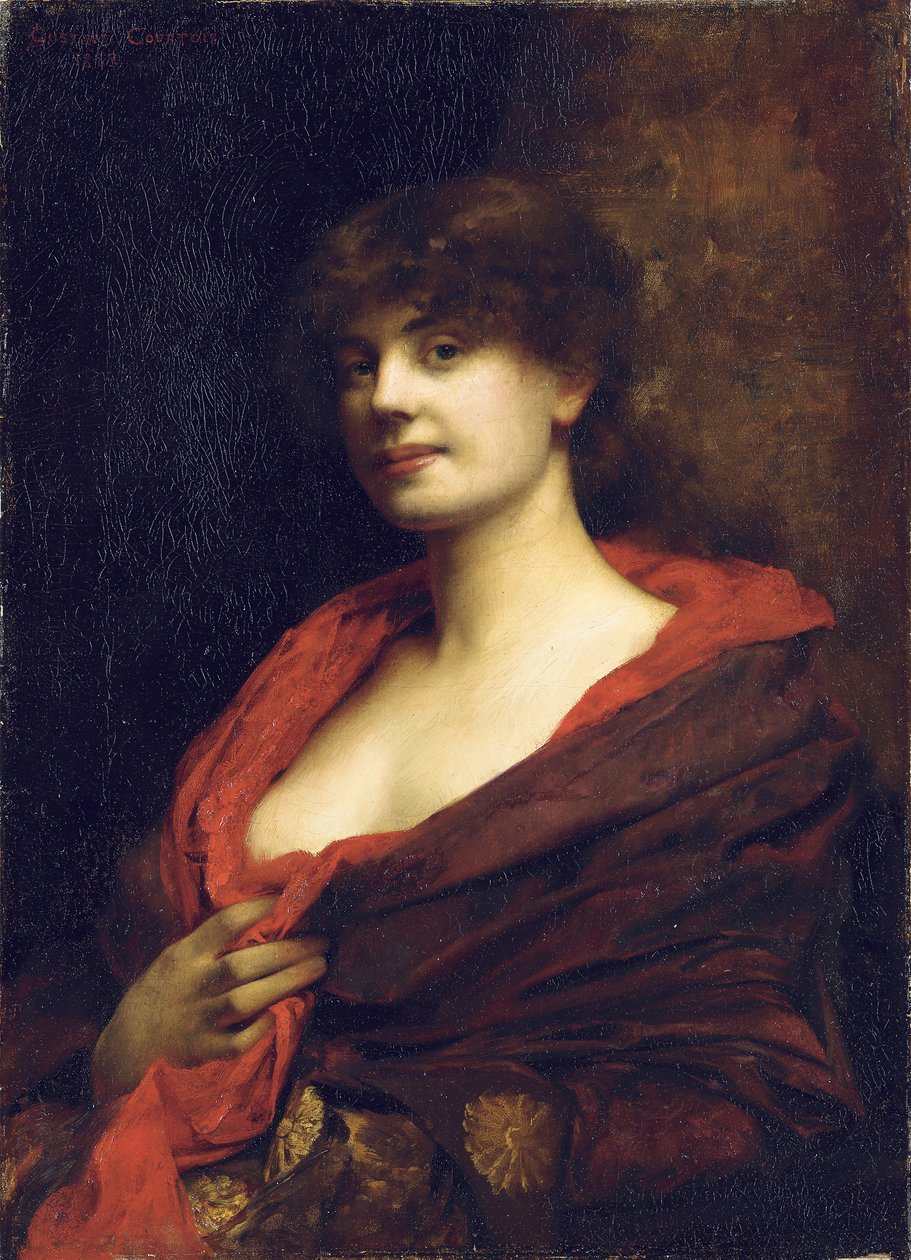 Elegancka dama w czerwonym szalu, 1883 autorstwa Gustave Claude Etienne Courtois