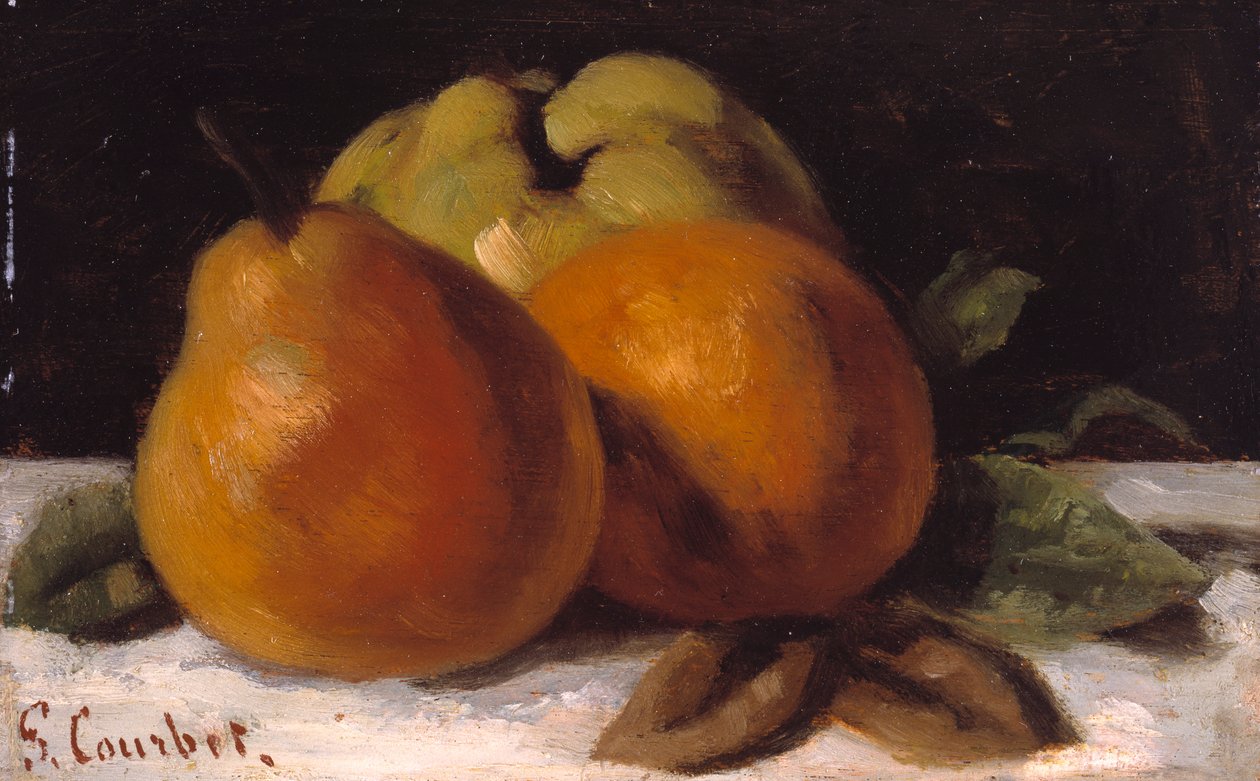 Jabłko, gruszka i pomarańcza, ok. 1871-72 (olej na desce) autorstwa Gustave Courbet