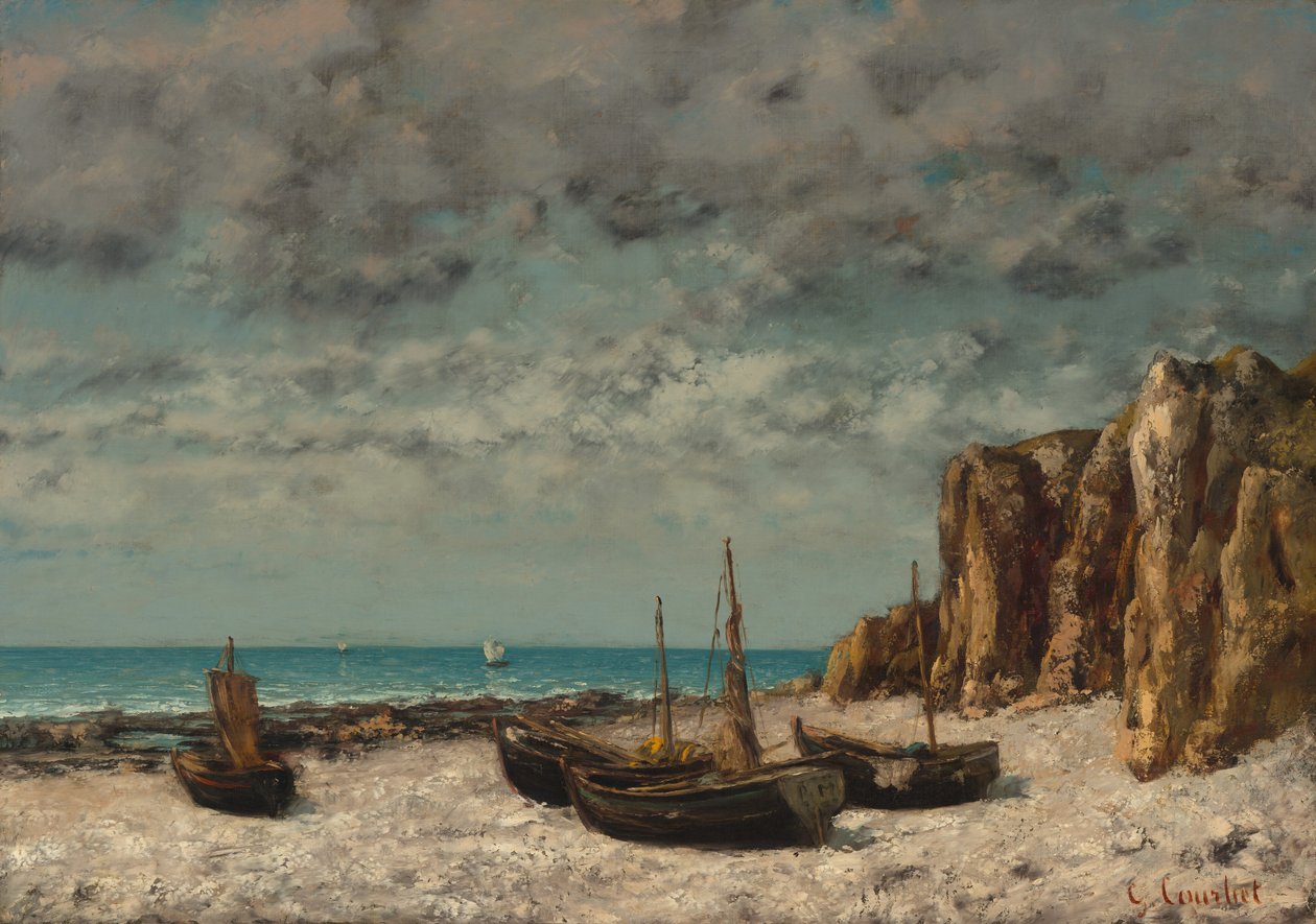 Łodzie na plaży, Etretat, ok. 1930 r. 18721875. autorstwa Gustave Courbet