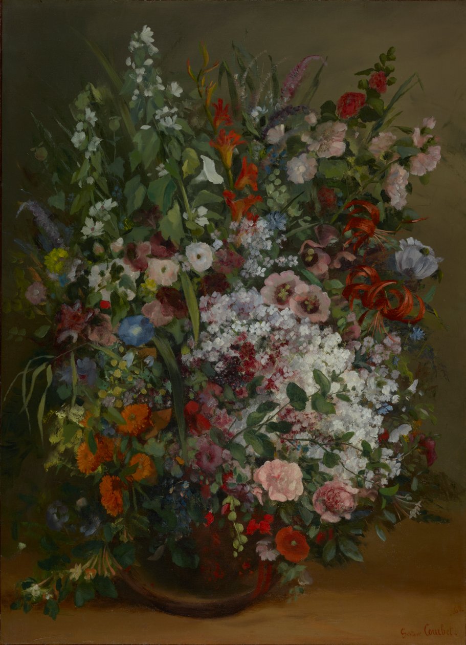 Bukiet kwiatów w wazonie (olej na płótnie) autorstwa Gustave Courbet
