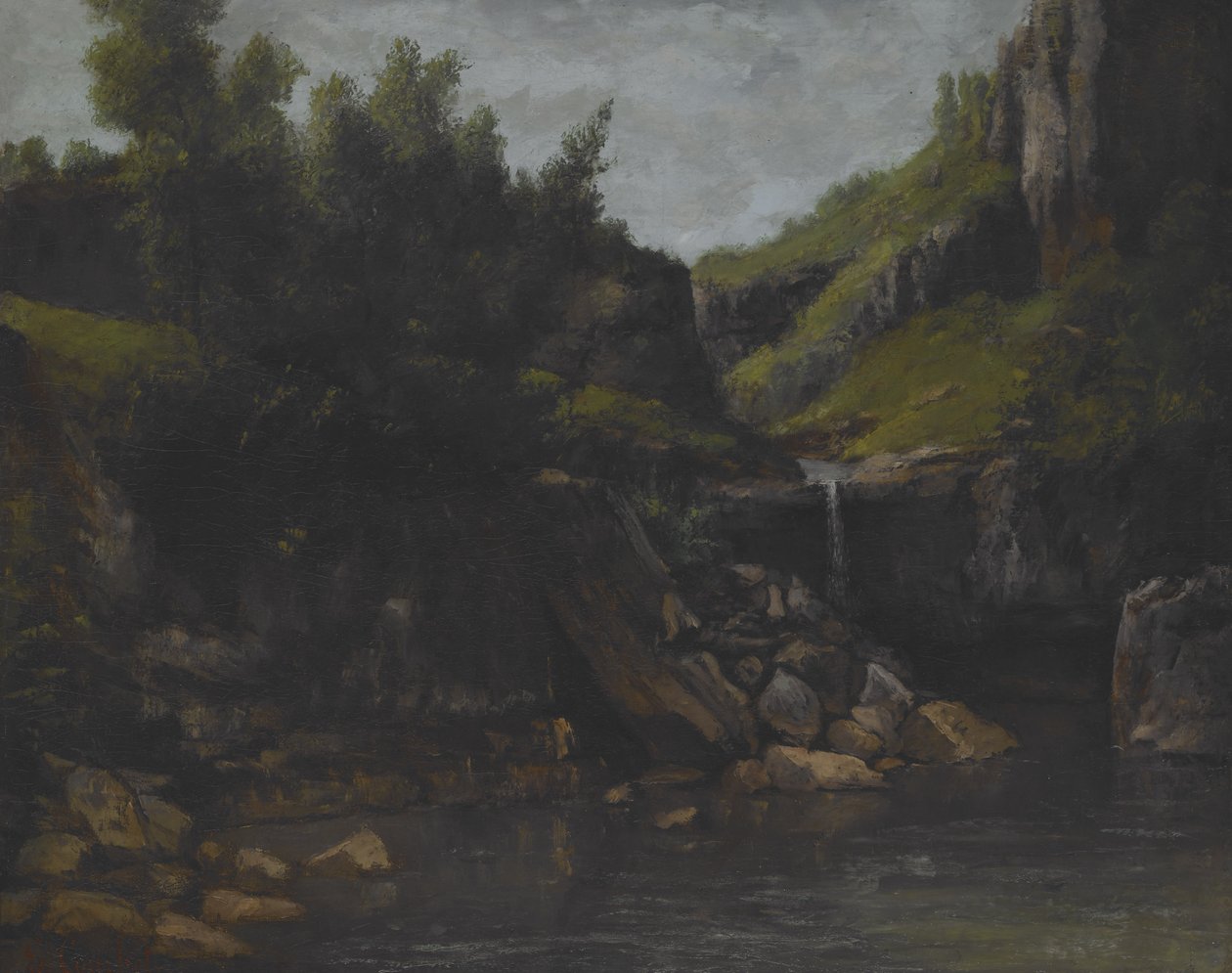 Kaskada w skalistym krajobrazie, ok. 1872-4 (olej na płótnie) autorstwa Gustave Courbet