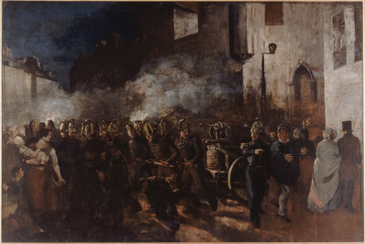 Strażacy biegnący do pożaru, lata 1850-1851 (olej) autorstwa Gustave Courbet