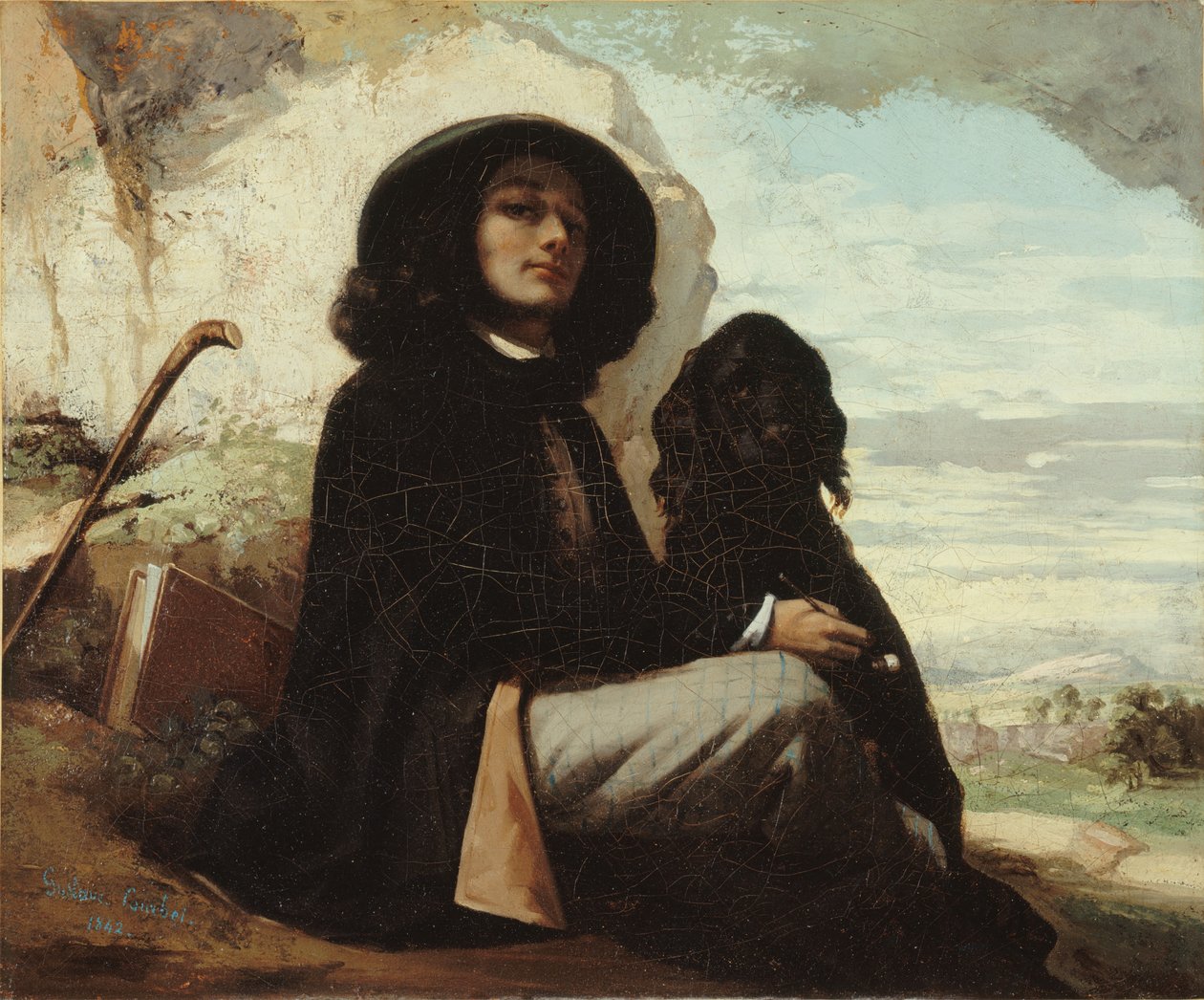 Francuski:  Autoportrait dit Courbet au chien noir Autoportret z czarnym psem autorstwa Gustave Courbet