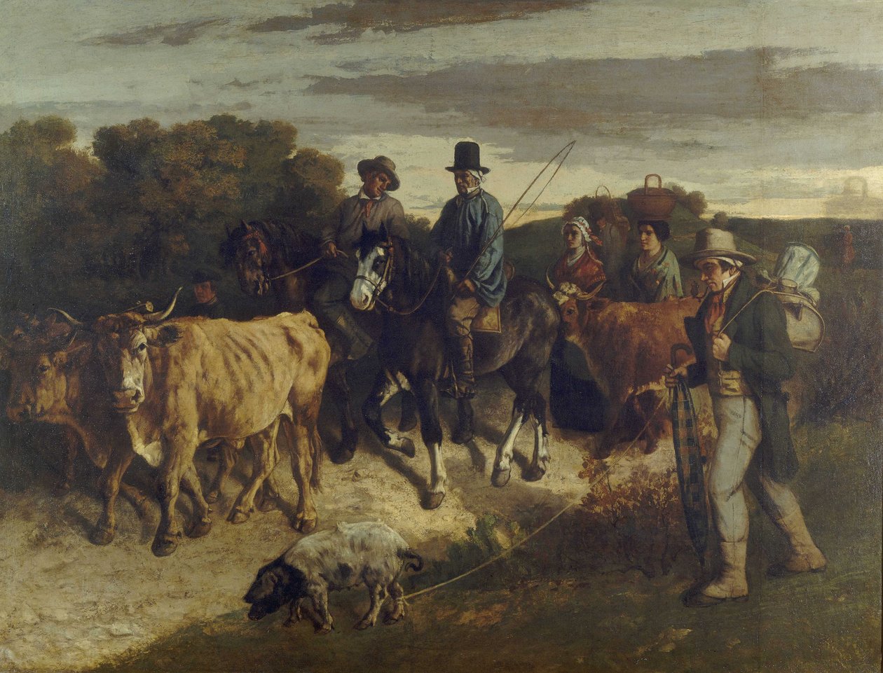Francuski:  Les Paysans de Flagey revenant de la foire Chłopi z Flagey wracający z jarmarku autorstwa Gustave Courbet