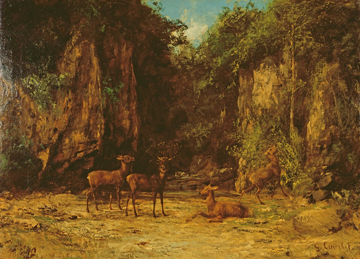Stado jeleni o zmierzchu autorstwa Gustave Courbet