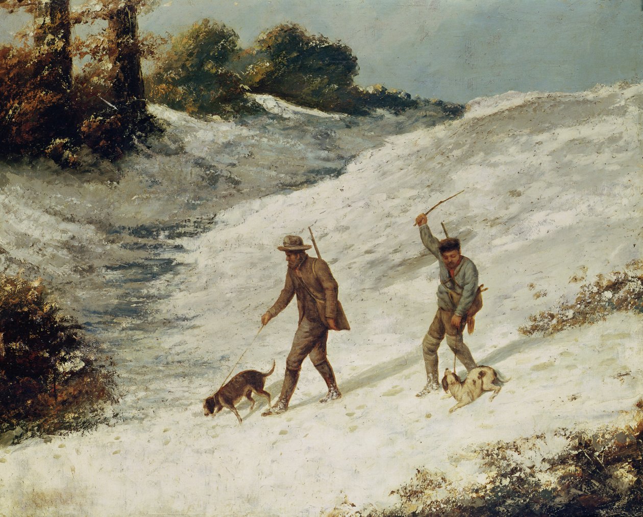 Łowcy w śniegu lub kłusownicy autorstwa Gustave Courbet