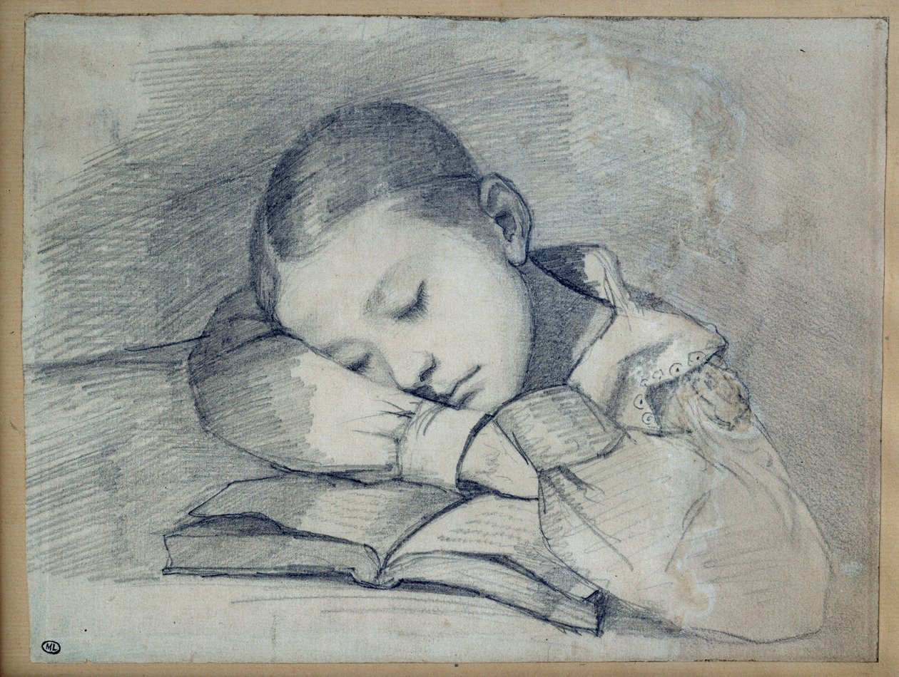 Portret śpiącej Juliette Courbet. Rysunek w kopalni ołowiu autorstwa Gustave