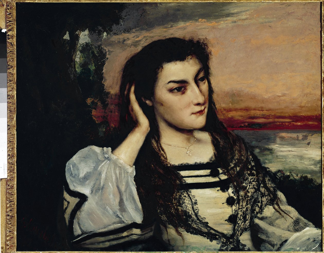 Zadumany portret Gabrielle Borreau) autorstwa Gustave Courbet