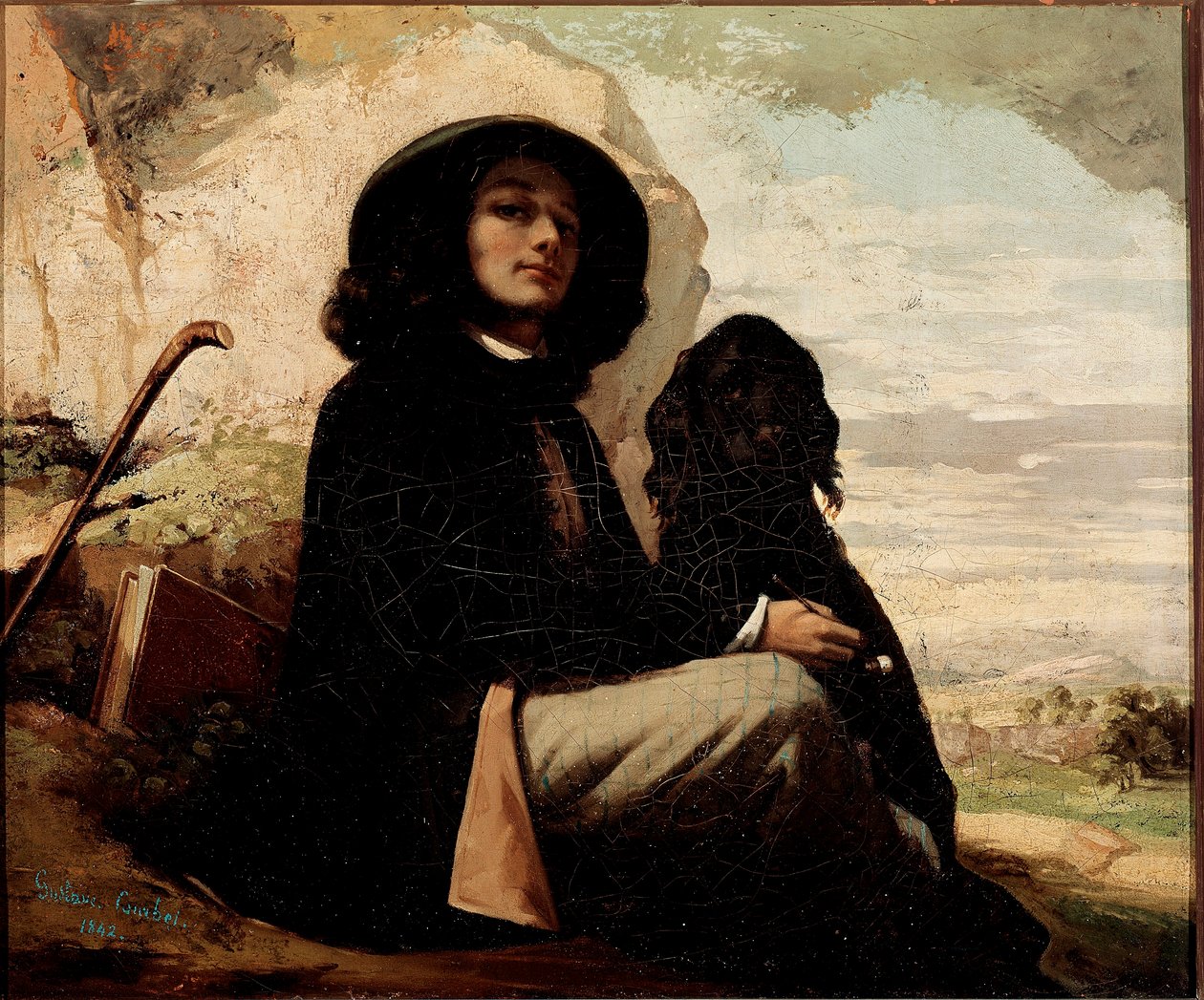 Autoportret z czarnym psem, Gustave Courbet (1819-1877) 1842 autorstwa Gustave Courbet