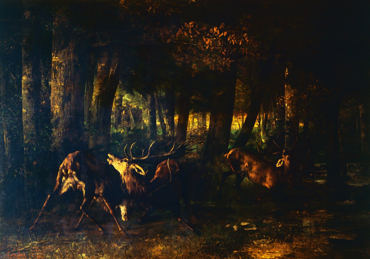 Wiosenna koleina, bitwa jeleni autorstwa Gustave Courbet