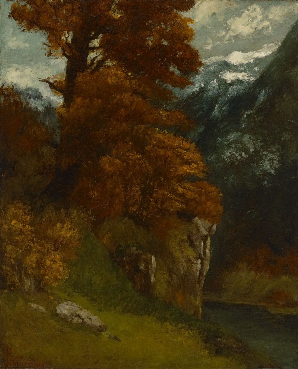 The Glen w Ornans (brzegi rzeki Doubs; jesienna sceneria) autorstwa Gustave Courbet