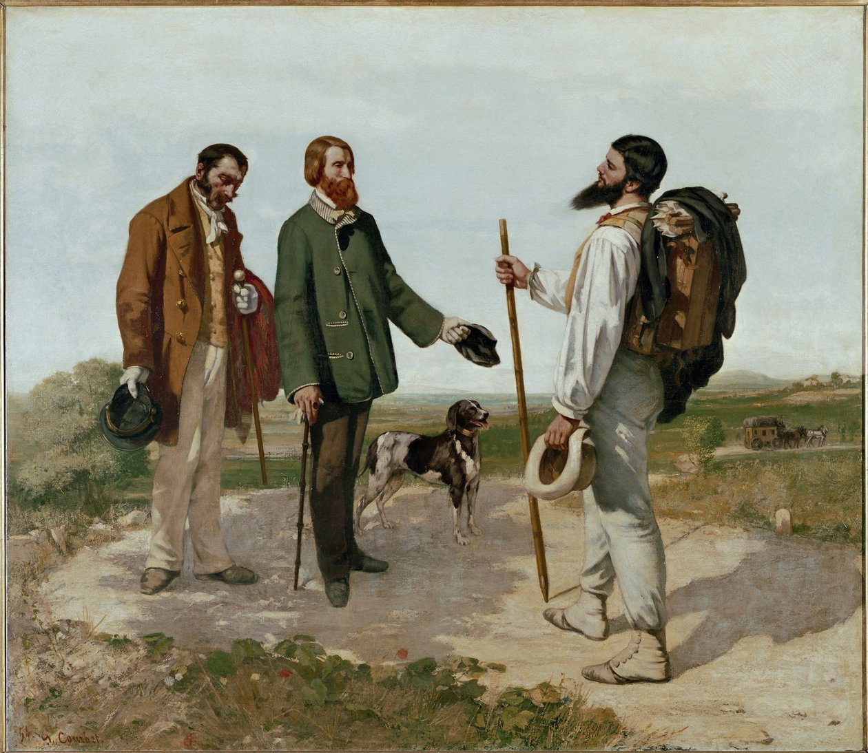 Spotkanie lub dzień dobry monsieur Courbet (olej na płótnie) autorstwa Gustave Courbet