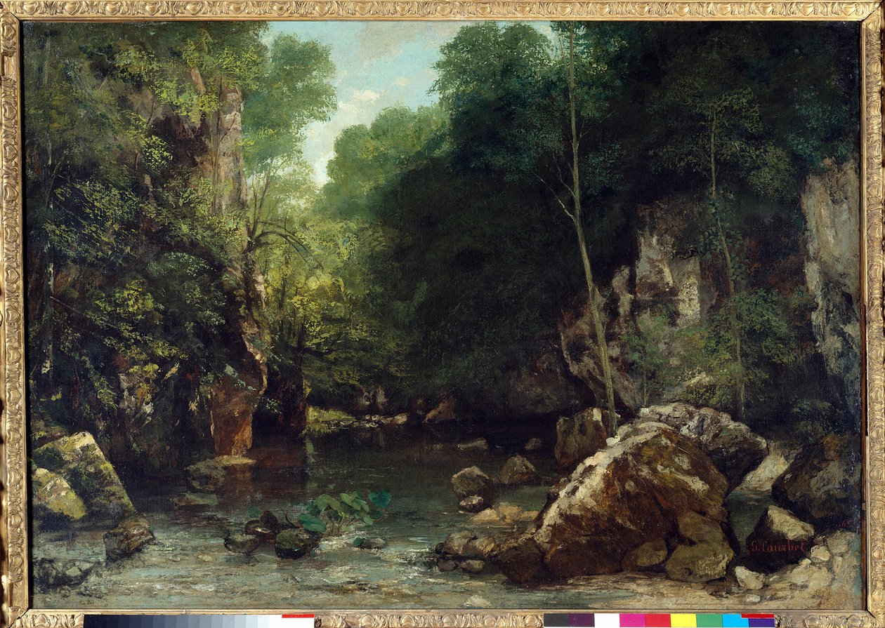 Zadaszony strumień, znany jako wejście do Vallee du Puits-Noir, Doubs: Effect of Twilight Painting Gustave