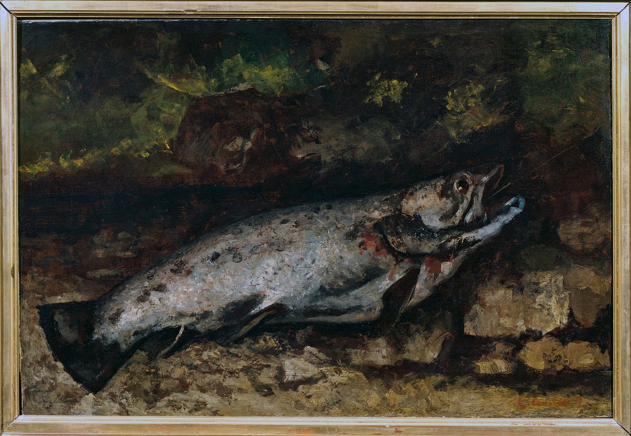 Pstrąg martwa natura ryb. Obraz Gustave
