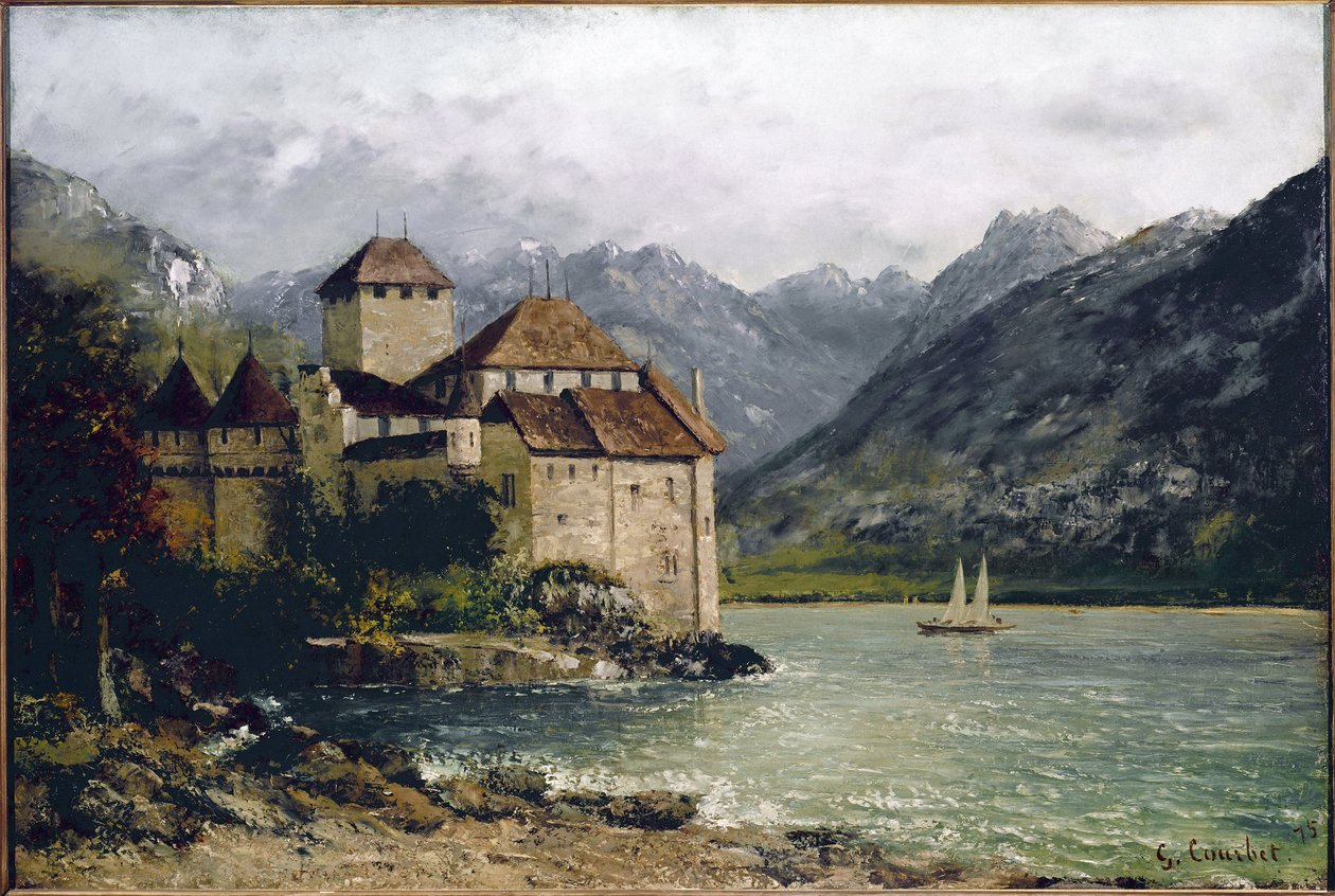 Widok na zamek Chillon nad Jeziorem Genewskim (olej na płótnie) autorstwa Gustave Courbet